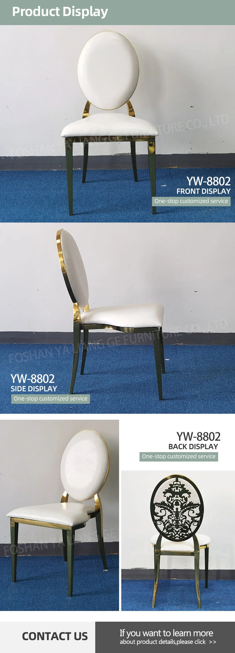 White PU Leather Gold Stainless Steel Dining Chairs for Hotel Home Restaurant Banquet Room Weddings