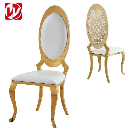 Esszimmerstühle aus weißem PU-Leder und goldfarbenem Edelstahl für Hotel, Zuhause, Restaurant, Bankettsaal, Hochzeiten