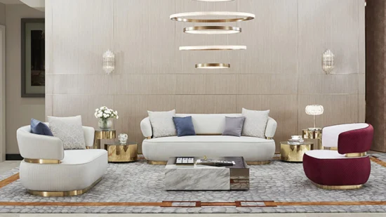Zhida Neues, hochwertiges italienisches Sofa-Set, Design-Sofa, goldenes Bein, luxuriöses Wohnzimmer-Möbel-Set, modulares rundes Sofa mit Armlehne